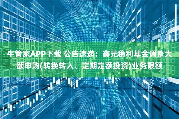 牛管家APP下载 公告速递：鑫元稳利基金调整大额申购(转换转入、定期定额投资)业务限额
